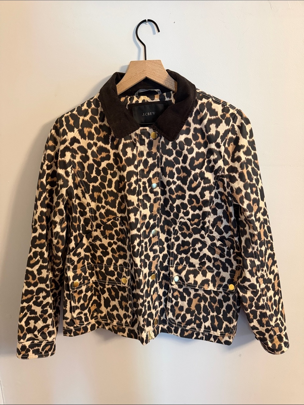 J. Crew Leopard Print Barn Jacket in Black and Brown